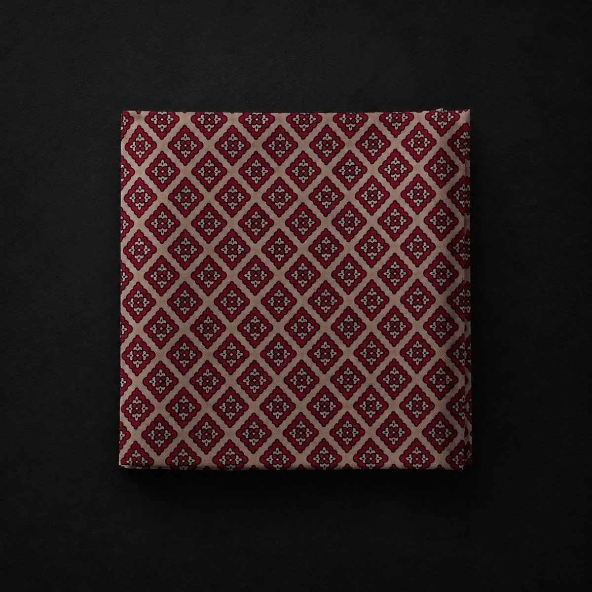 Beige & Burgundy Geometric Microfiber Pocket Square
