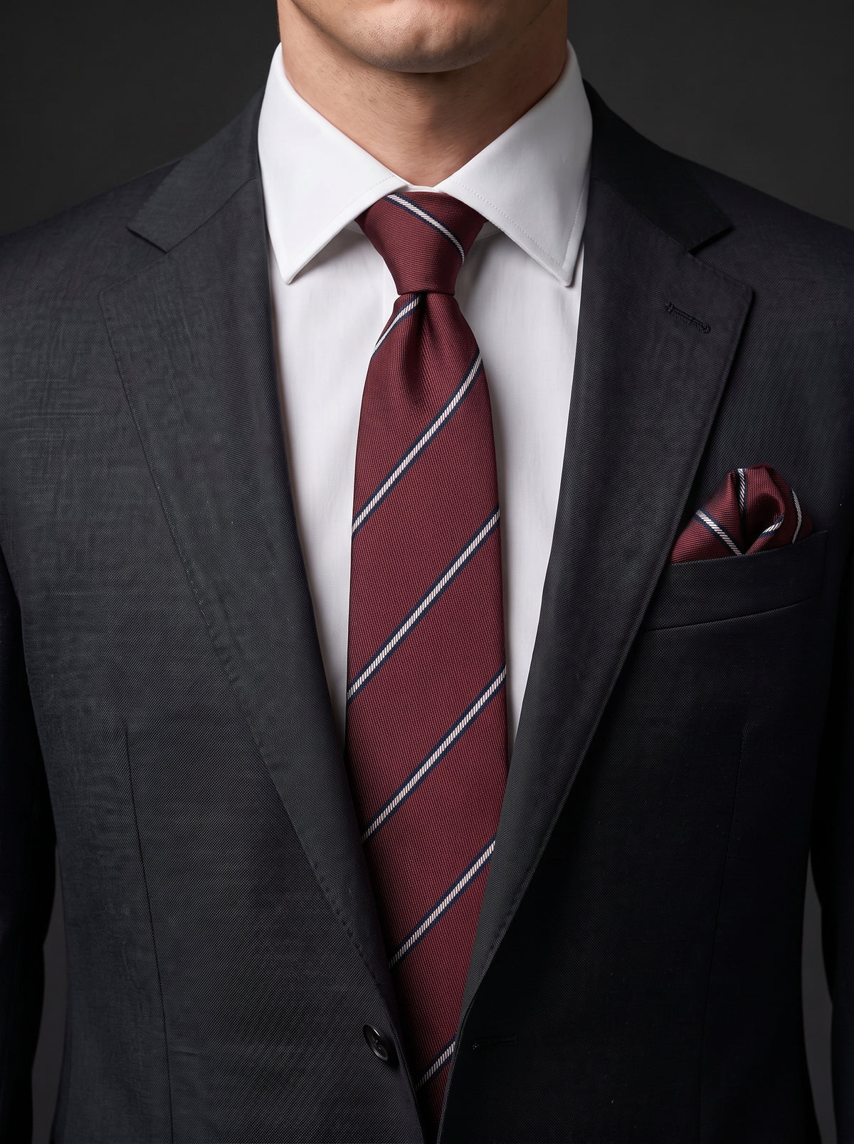 The Double Fine Stripe — Burgundy Clip-On Tie