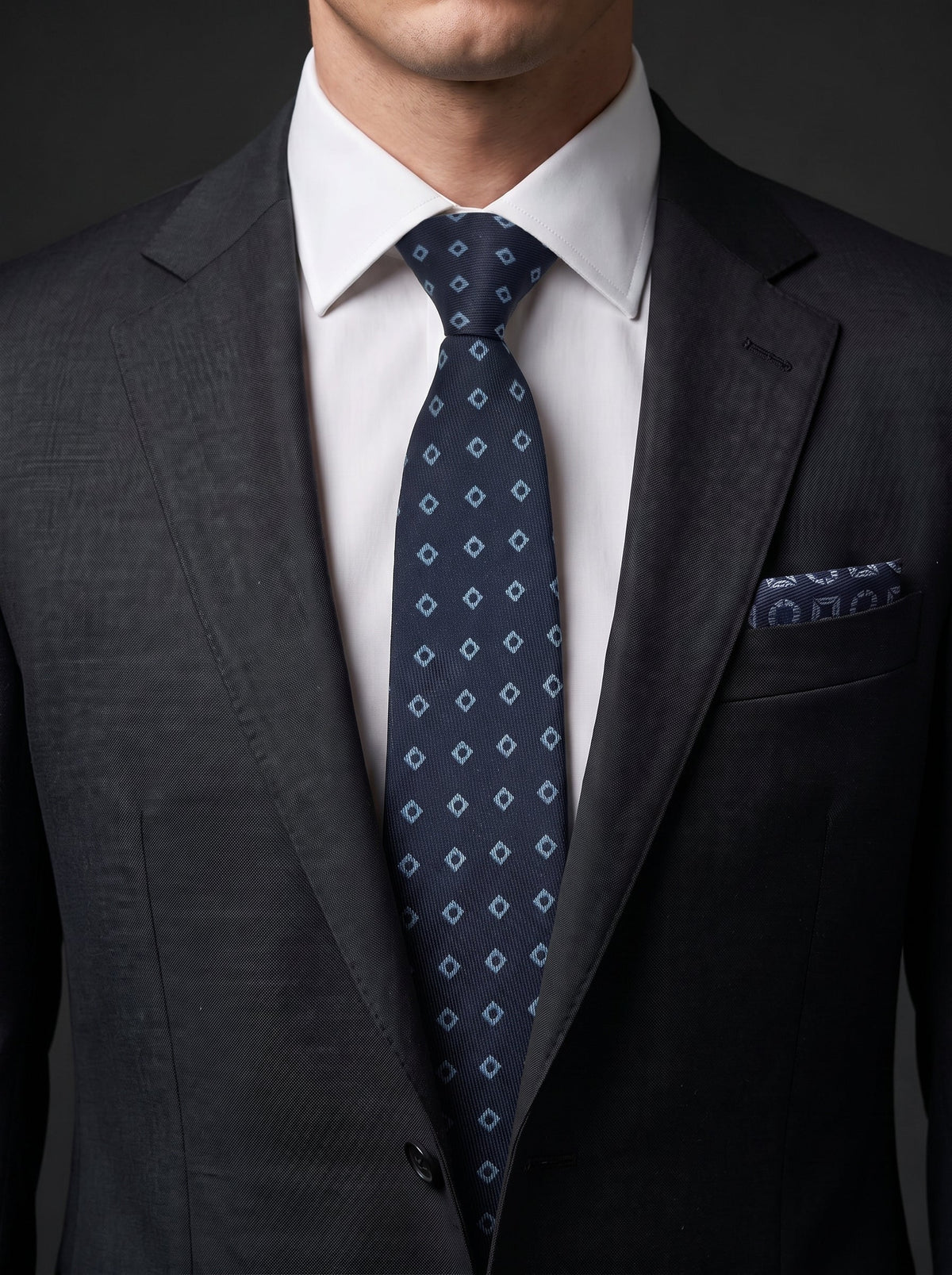 The Fine Geometric — Navy Clip-On Tie