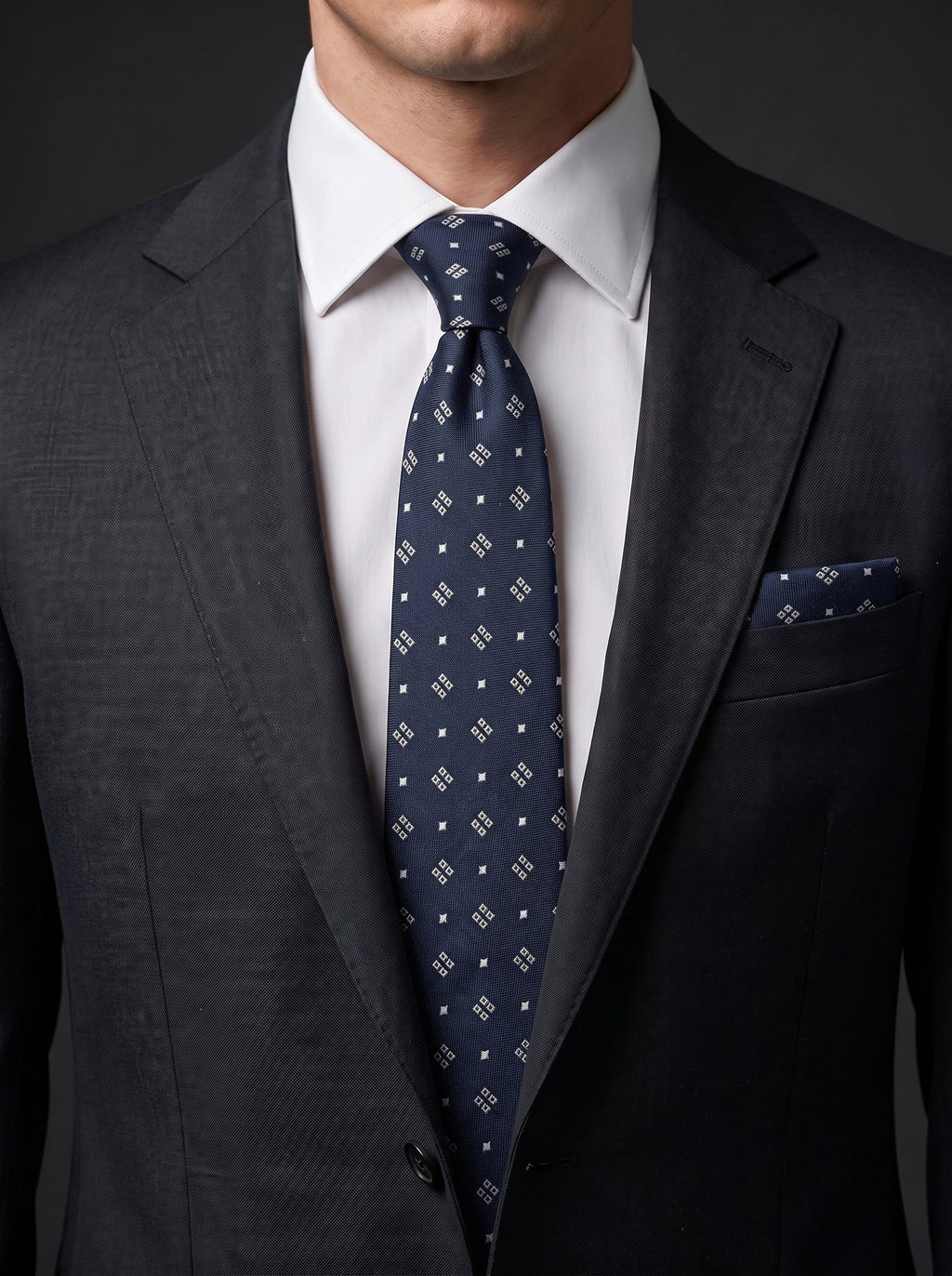 The Modern Geometric — Navy Clip-On Tie