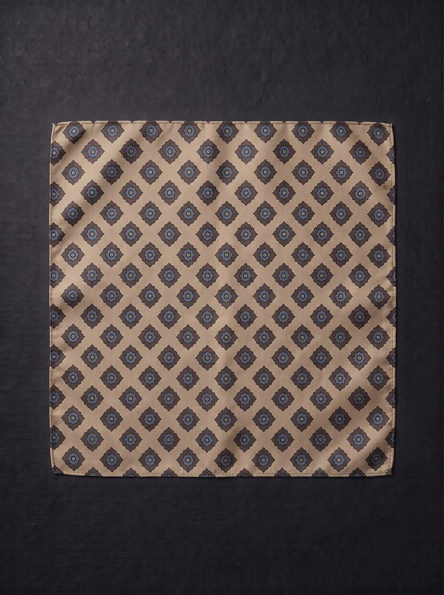 Beige Geometric Microfiber Pocket Square