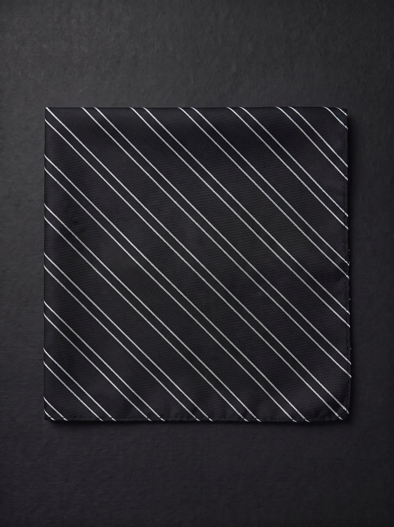 The Signature Double Stripe — Black Pocket Square