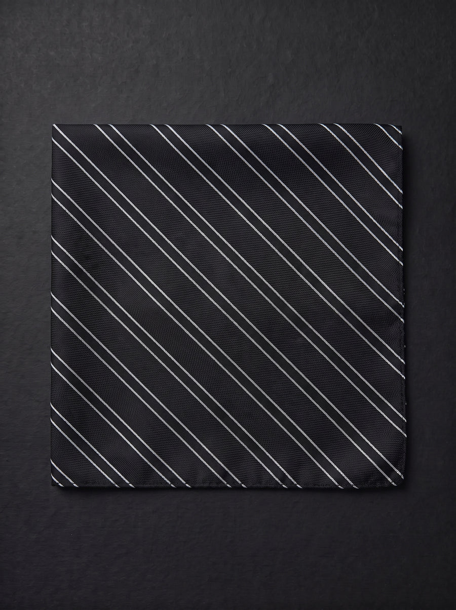 The Signature Double Stripe — Black Pocket Square