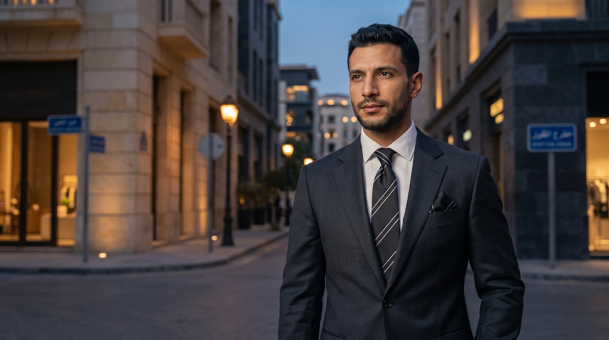 Refined gentleman wearing an Armon tie in modern Cairo