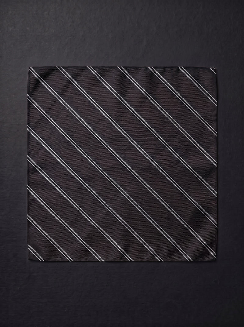 The Fine Double Stripe — Black Pocket Square