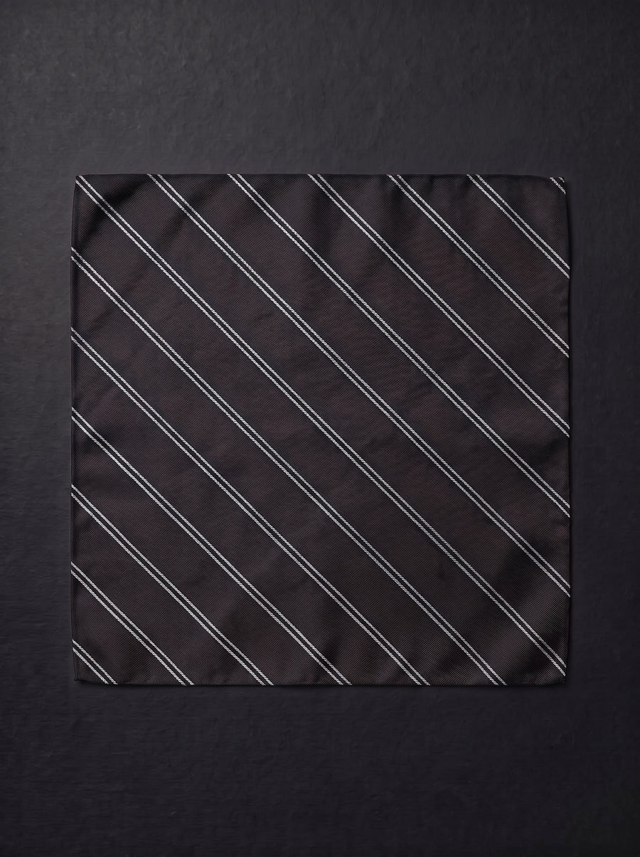 The Fine Double Stripe — Black Pocket Square