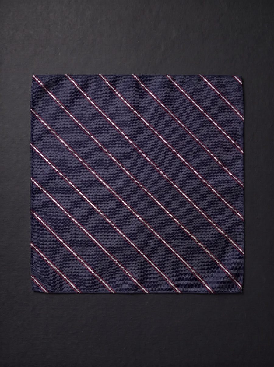 The Fine Double Stripe — Navy Pocket Sqaure