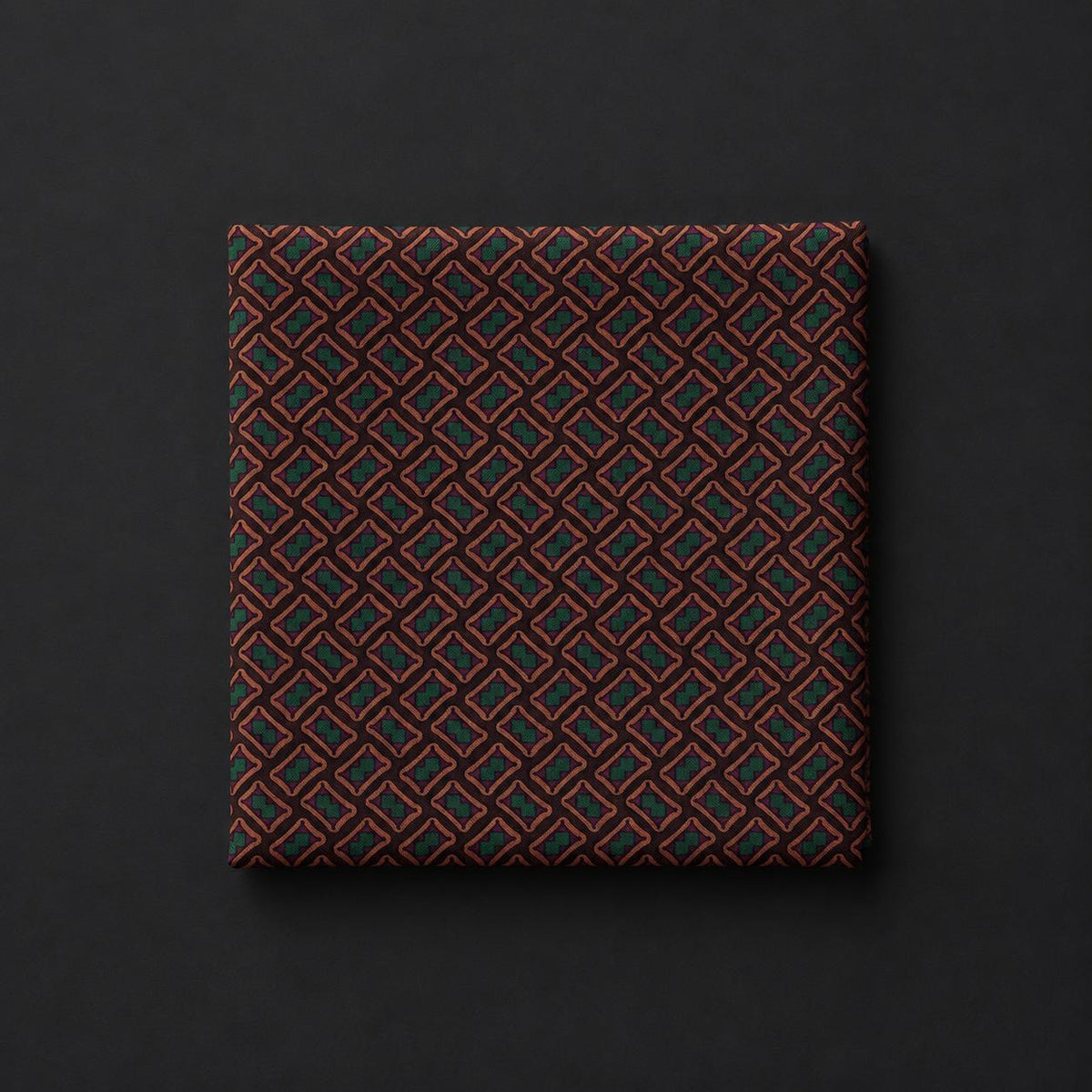 Brown & Green Geometric Microfiber Pocket Square