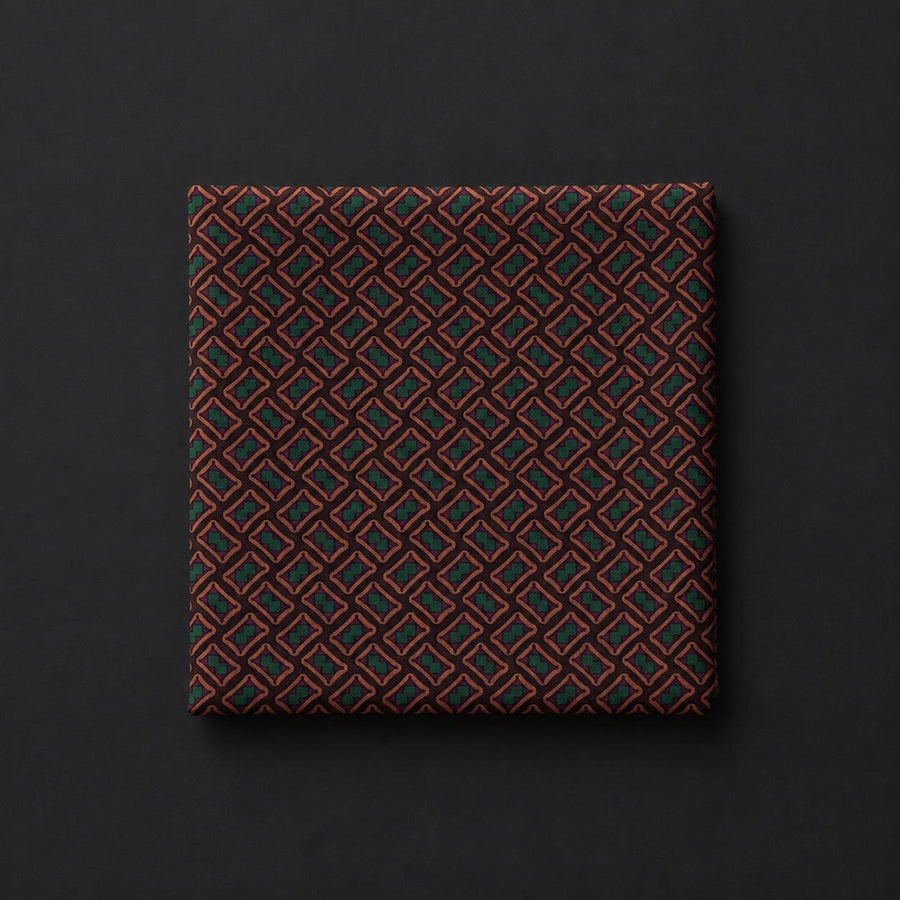 Brown & Green Geometric Microfiber Pocket Square