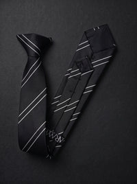 The Signature Double Stripe — Black Clip-On Tie