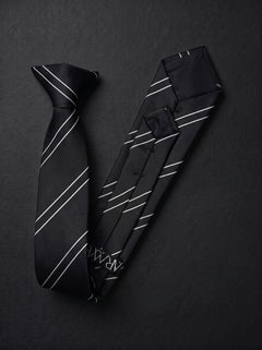The Signature Double Stripe — Black Clip-On Tie