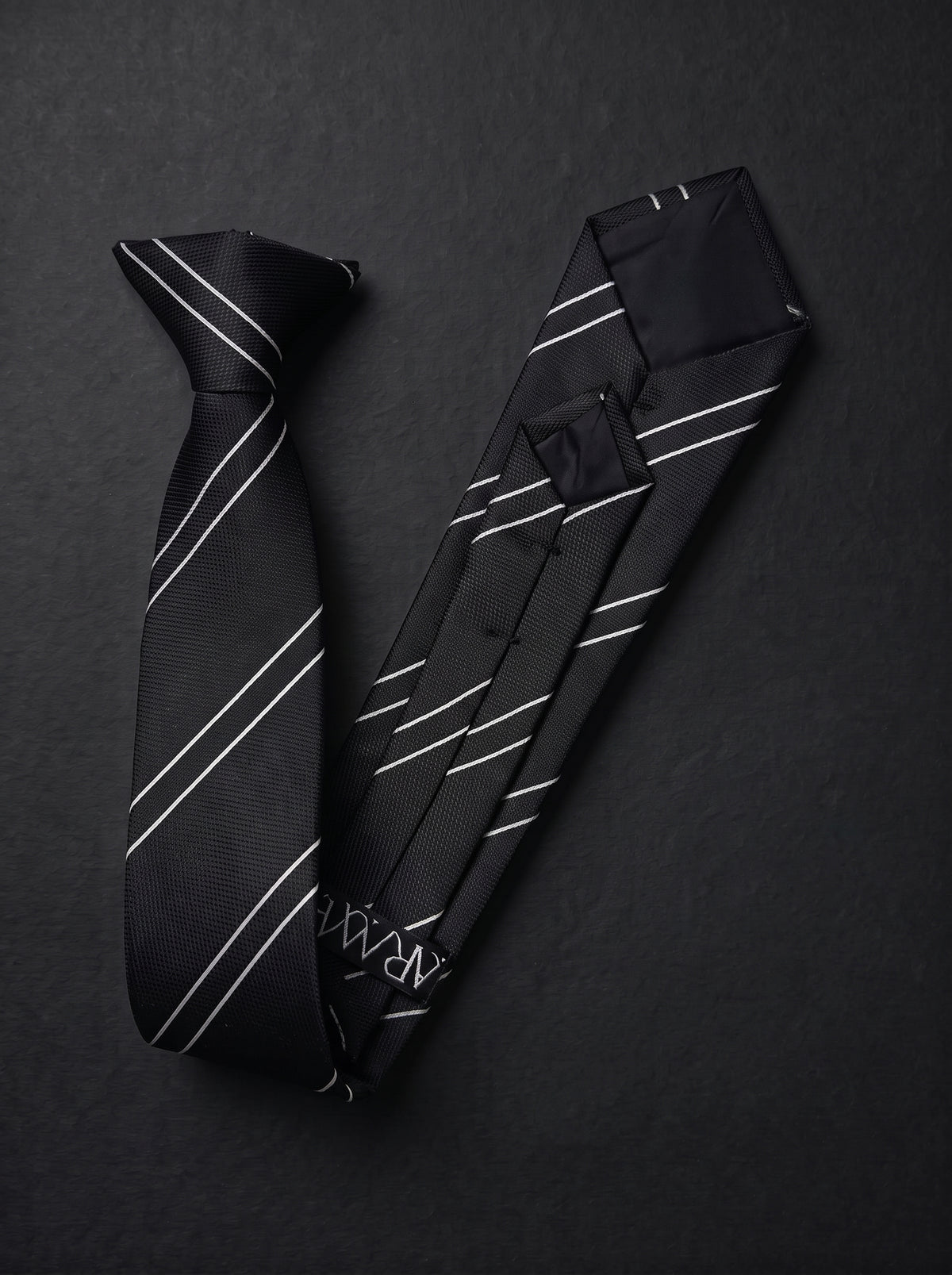 The Signature Double Stripe — Black Clip-On Tie
