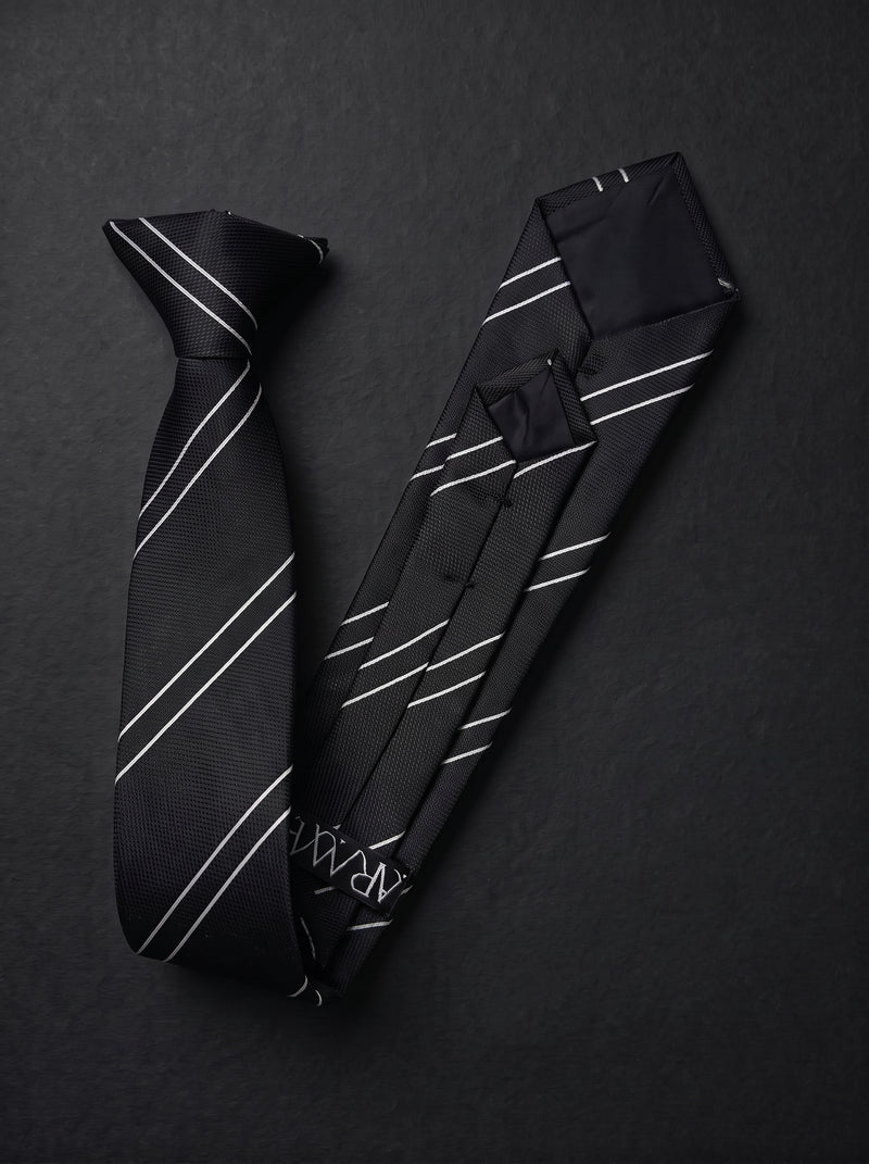 The Signature Double Stripe — Black Clip-On Tie