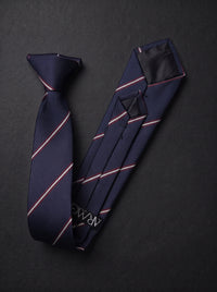 The Fine Double Stripe — Navy Clip-On Tie