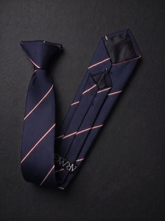The Fine Double Stripe — Navy Clip-On Tie