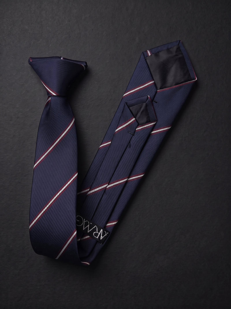 The Fine Double Stripe — Navy Clip-On Tie