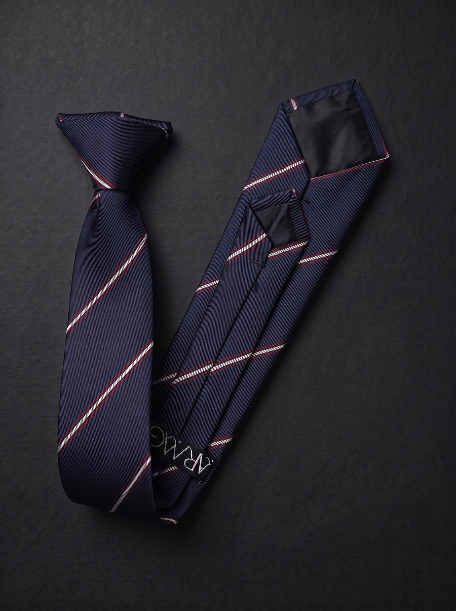 The Fine Double Stripe — Navy Clip-On Tie