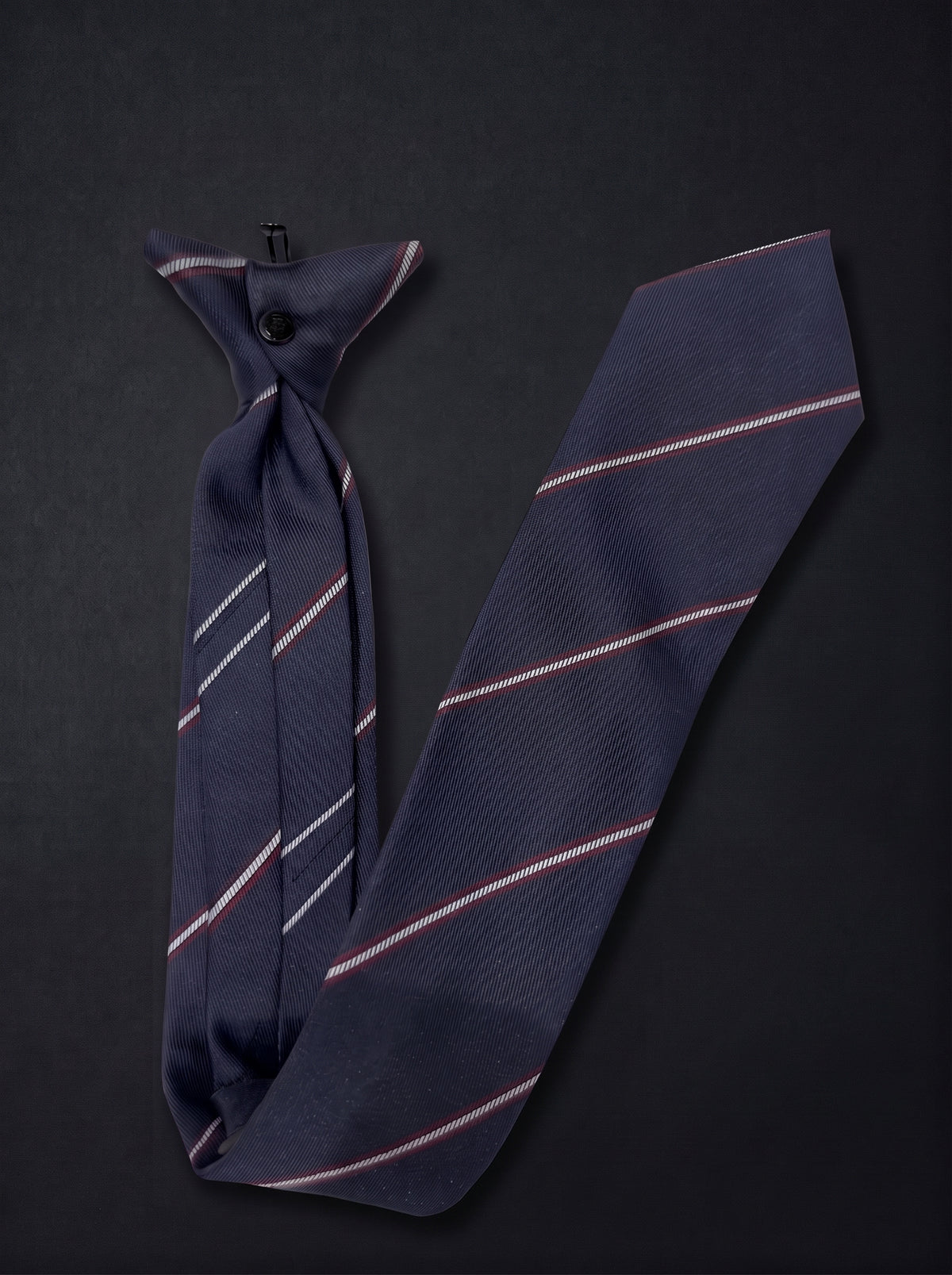 The Fine Double Stripe — Navy Clip-On Tie