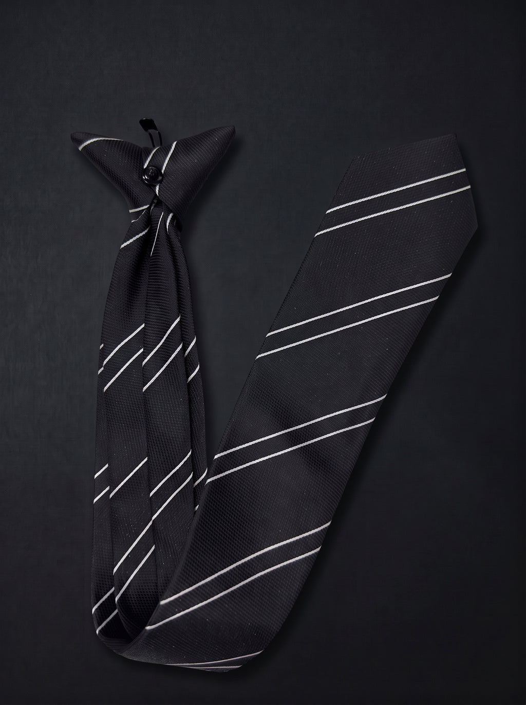 The Signature Double Stripe — Black Clip-On Tie