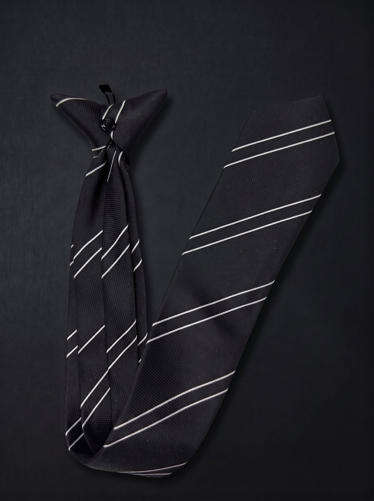 The Signature Double Stripe — Black Clip-On Tie