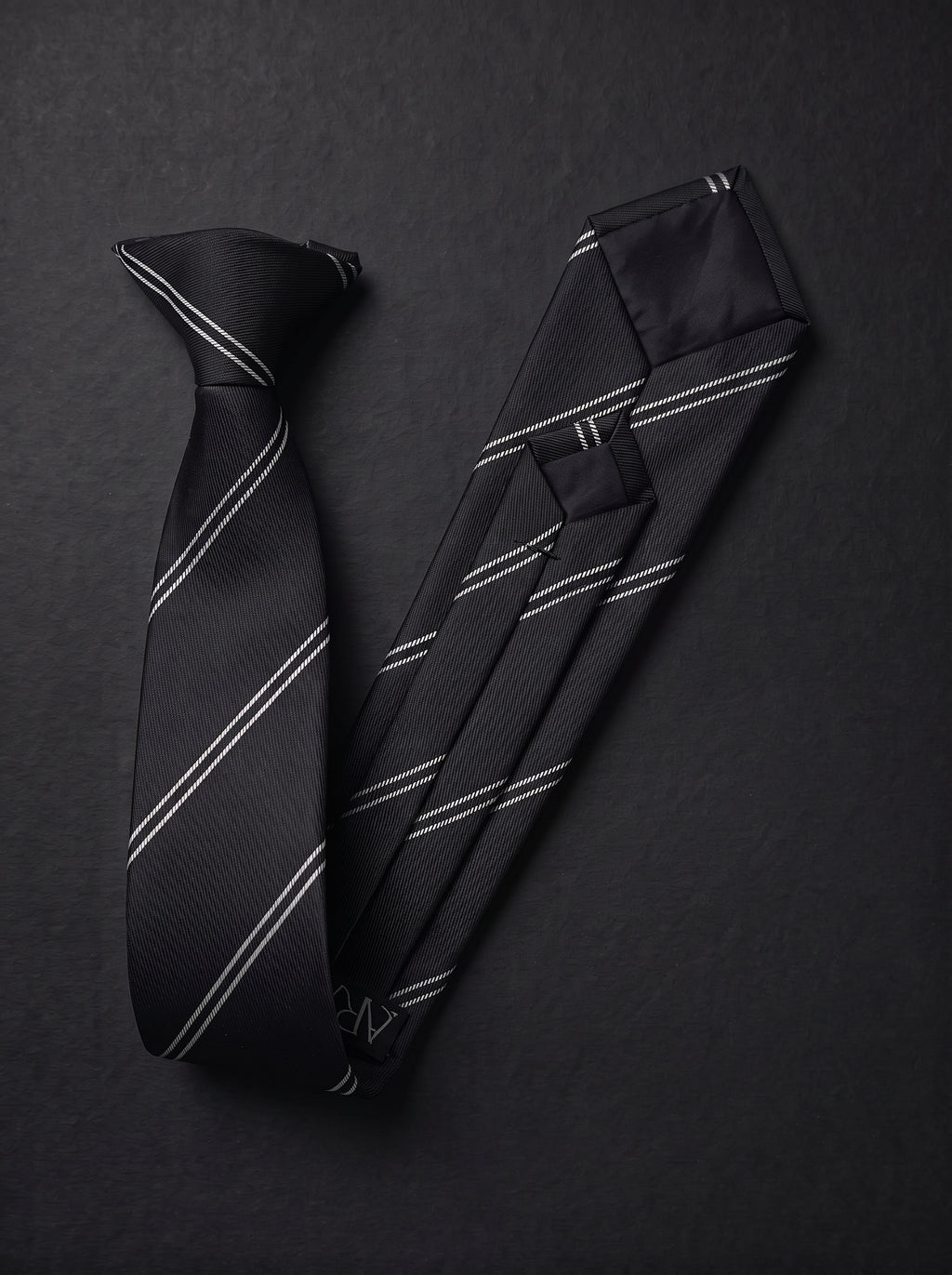 The Fine Double Stripe — Black Clip-On Tie