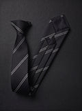 The Fine Double Stripe — Black Clip-On Tie
