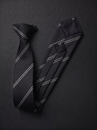 The Fine Double Stripe — Black Clip-On Tie