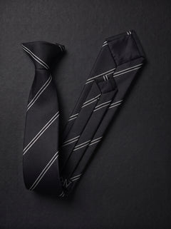 The Fine Double Stripe — Black Clip-On Tie