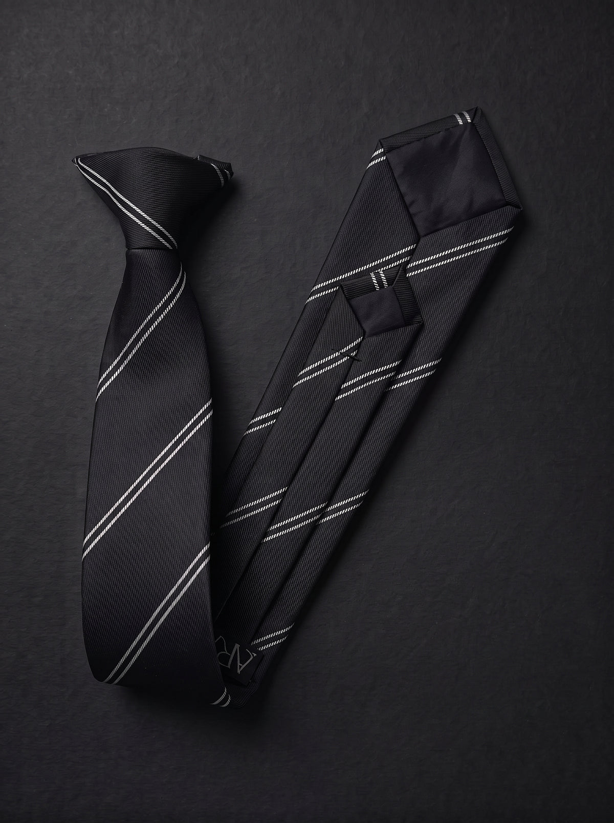 The Fine Double Stripe — Black Clip-On Tie