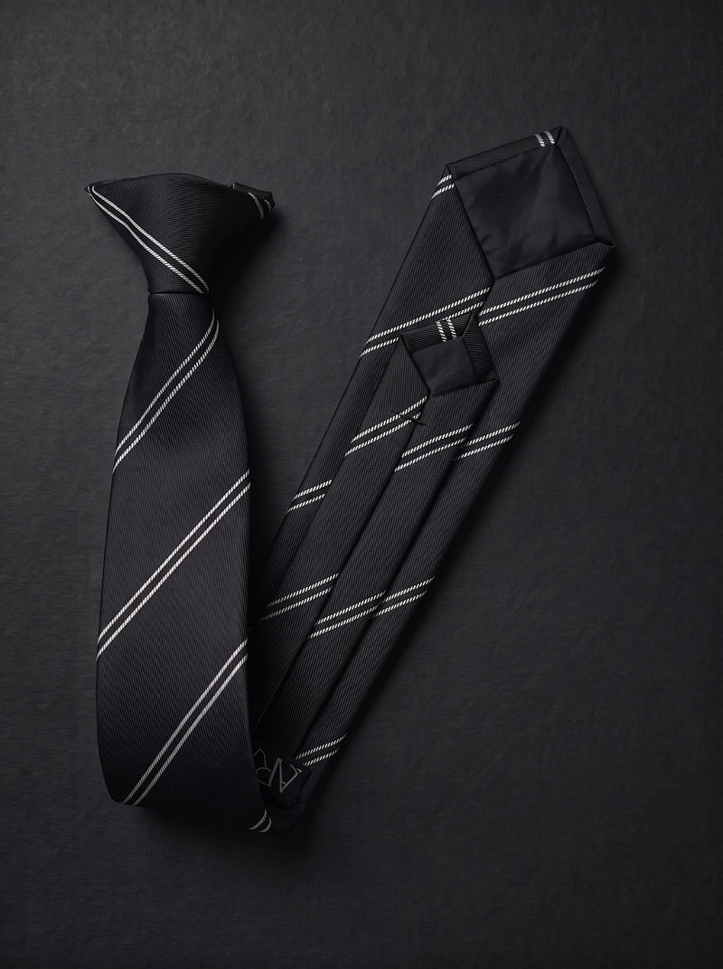 The Fine Double Stripe — Black Clip-On Tie