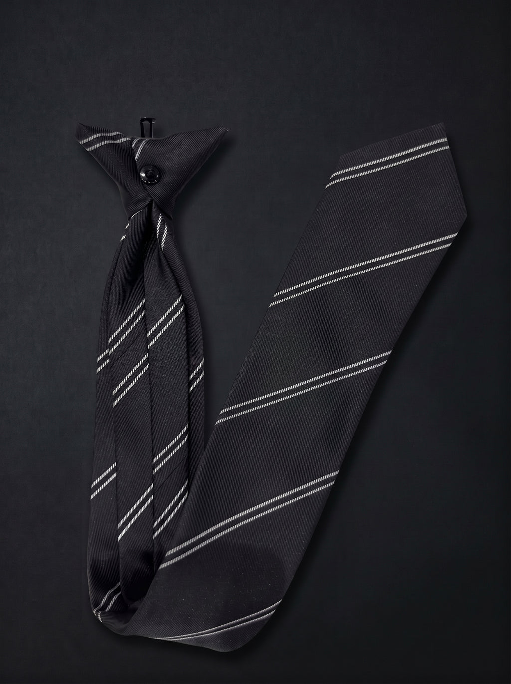The Fine Double Stripe — Black Clip-On Tie