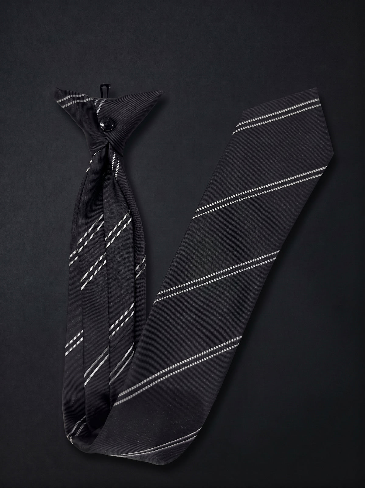 The Fine Double Stripe — Black Clip-On Tie