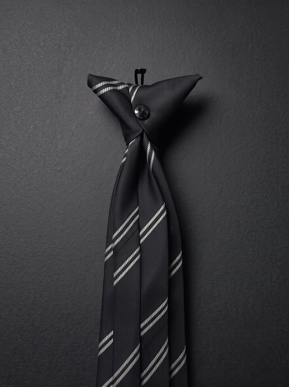 The Fine Double Stripe — Black Clip-On Tie
