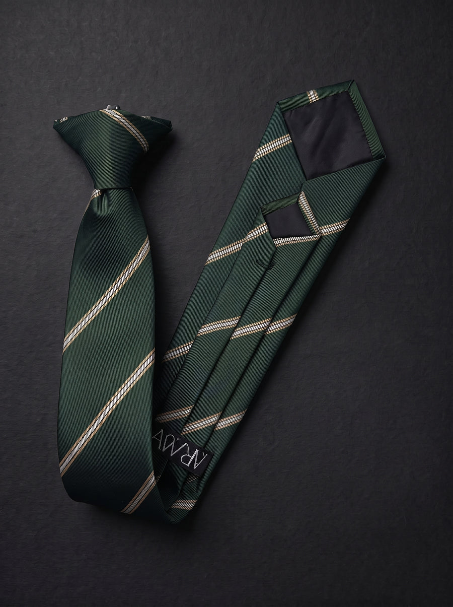 The Double Fine Stripe — Olive Clip-On Tie