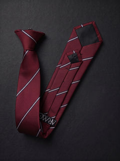 The Double Fine Stripe — Burgundy Clip-On Tie